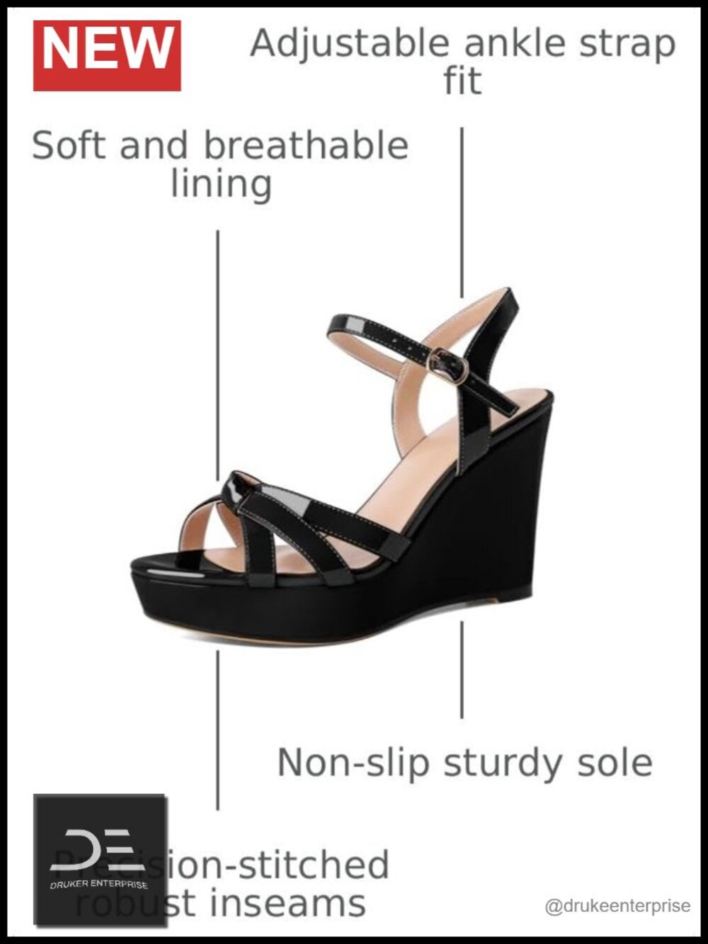 Womens Wedge Heels Open Toe Ankle Strap Platform Sandals 4 Inch - Picture 2 of 5